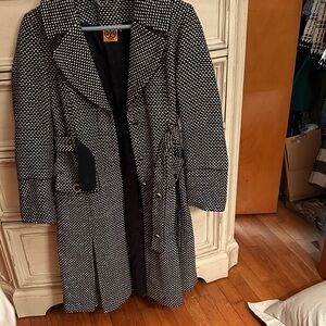 Tory Burch Black and White Belted Coat (hints of blue and gold throughout)